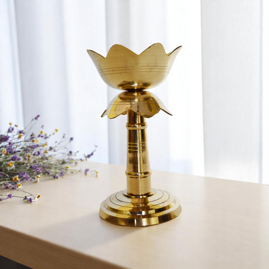 Aakrati Brass Diya, Deepak in Yellow Antique Finish Temple Worship Pooja Item Home Decor Table showpiece Gift - Temple Worship Metal Religious Gift