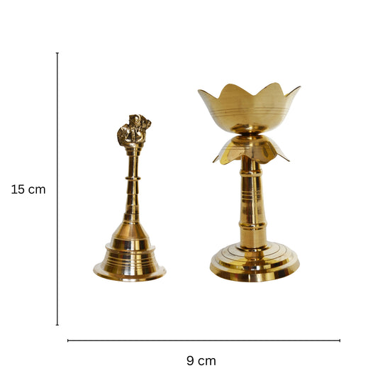 Aakrati Brass Akhand Diya and Hand Bell Combo for Gift Pooja Accessories for Home Temple