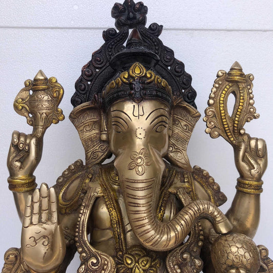 Ganesha Statue- 21 inch Ganesh statue in Brass, Ganesh Figurine, Ganesha for new Beginning,Home, Decor, Temple, Corner, Entrance, Gifts.