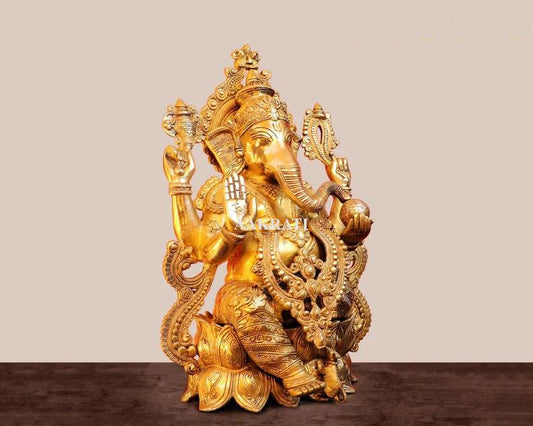 Ganesha Statue, 21 inch Large Brass Ekdant Sculpture for Home Temple, Good Luck Gift for New Beginnings, Hindu Elephant God