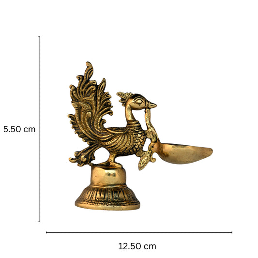 Aakrati Table Diya - Peacock Oil lamp - Metal Brass Antique Finish Worship - Prayer Deepak