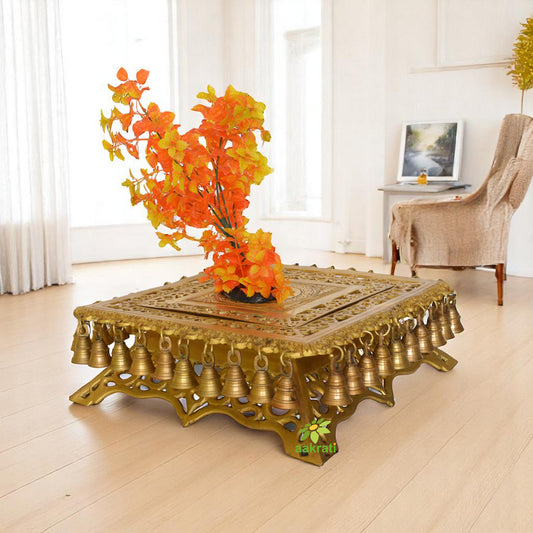 Side stand made in brass metal - use as Chowki with bells