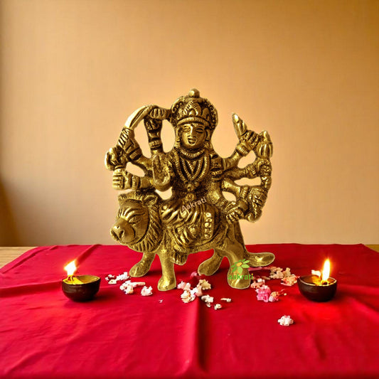 Goddess Durga Brass Metal Hand Carved Idol for Gift/Temple