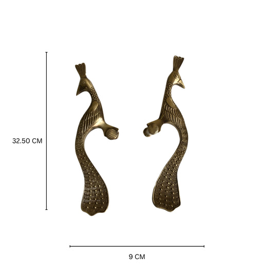 Aakrati Peacock Dor Handle - Cabinet Handles Brass Made in Royal Leaf Design - Antique Brass Drawer Pulls, Modern Cabinet Hardware - Length - 13 inch - 2 pcs