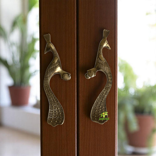 Aakrati Peacock Dor Handle - Cabinet Handles Brass Made in Royal Leaf Design - Antique Brass Drawer Pulls, Modern Cabinet Hardware - Length - 13 inch - 2 pcs