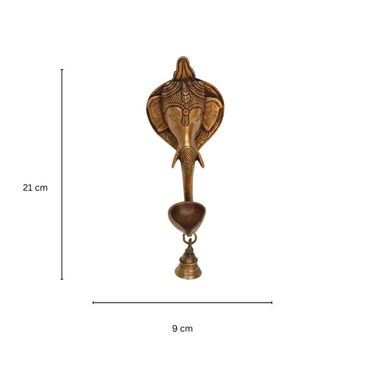 Aakrati Wall Hanging Decorative Ganesha face with diya and bell Showpiece with Bell- 21 Cm