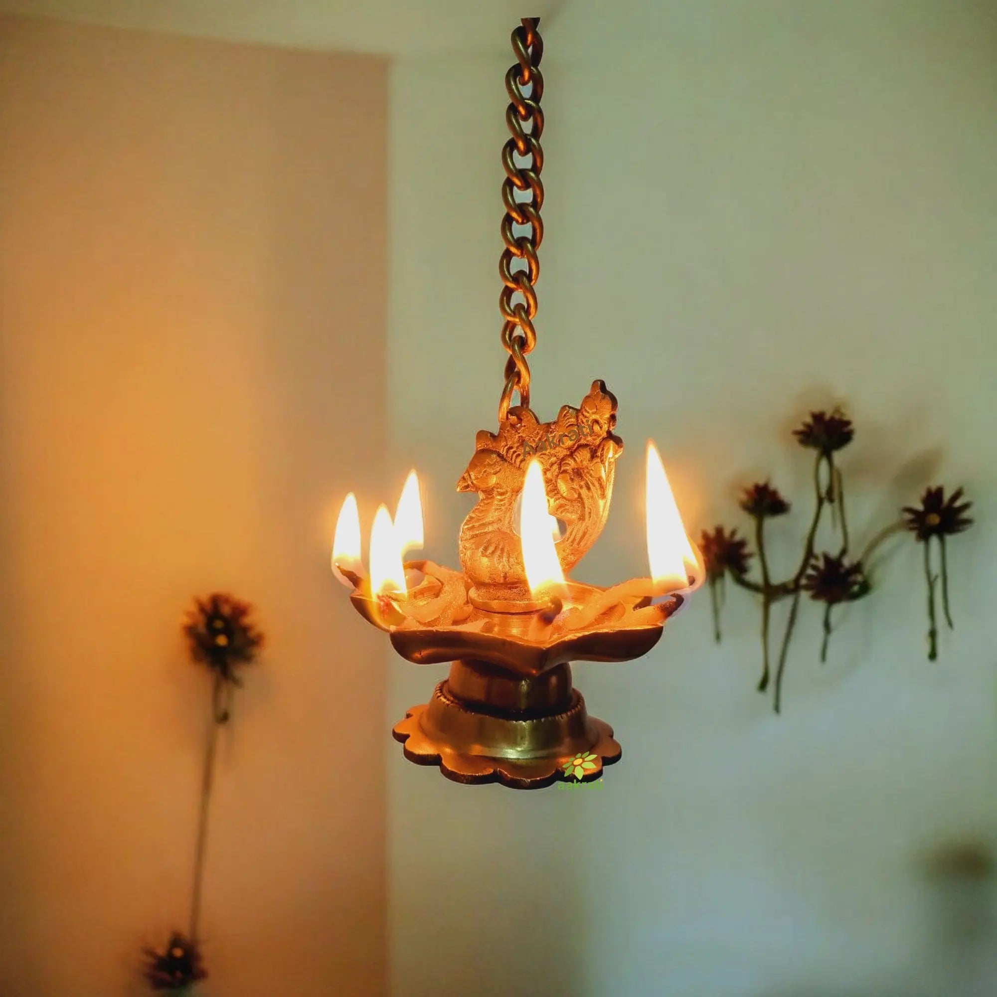 Lot De 2 Lampes à Huile Murales Diya En Laiton - 3,5 Pouces Avec Chaîne - Décoration Intérieure Indienne, Pour Puja, Mariage, Ambiance - 7