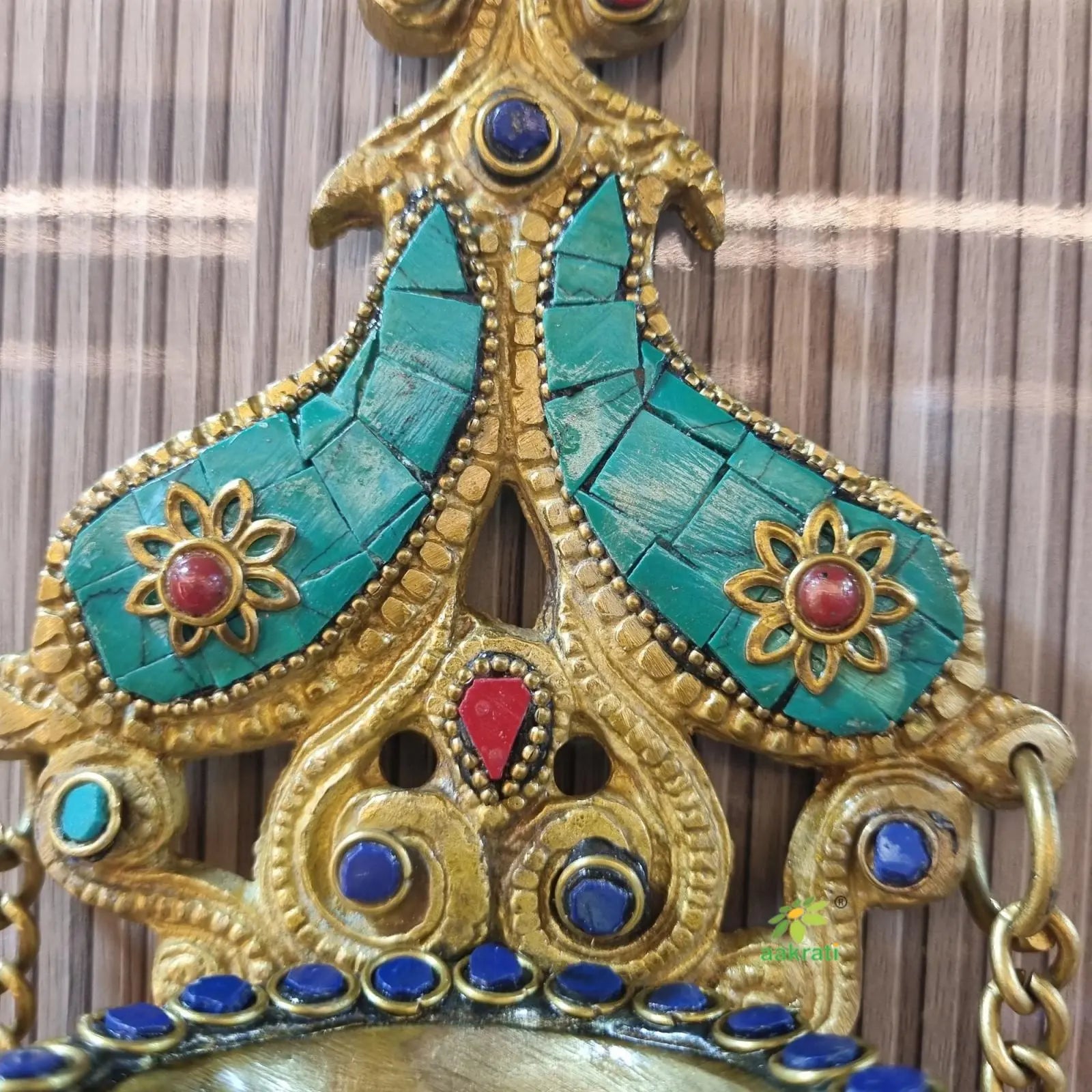 Aakrati Wall Hanging Deepak With 3 Bells| Wall Diya with Bells Made of Brass Metal| Wall Décor| Indian showpiece for Gift|(Multicolor) Aakrati