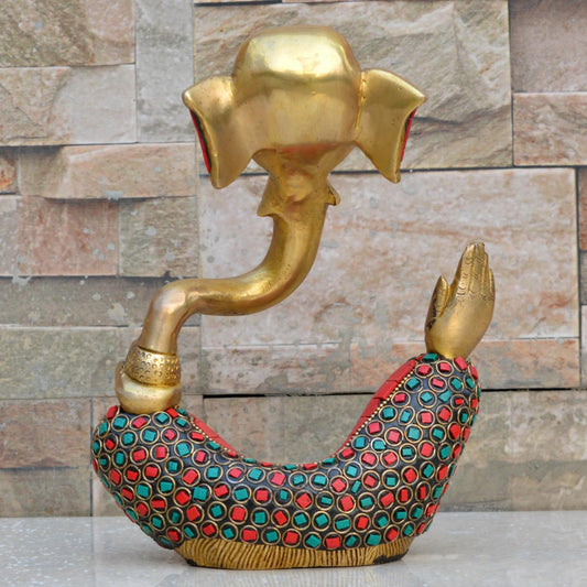 Ganesh with Decorative Work - Brass Modern Decorative Style God Ganpati Idol - Unique Gift and Home Decor showpiece