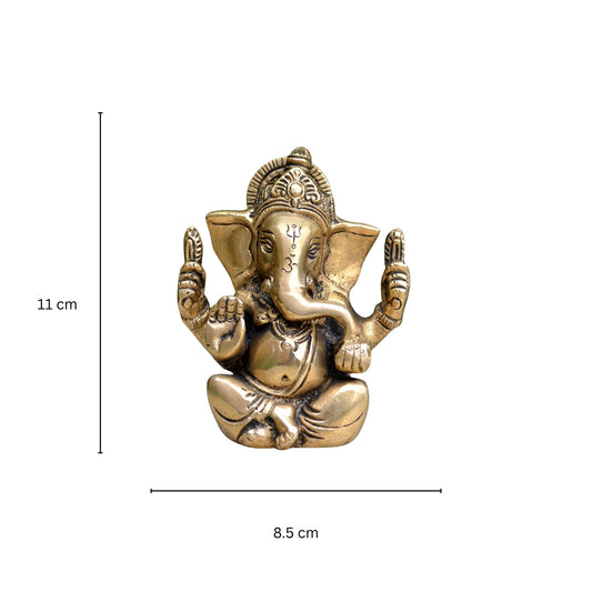 Ganesh, Ganpati, Brass Statue Indian Hand Crafted Religious Sculpture of Ganesha (11 cm)