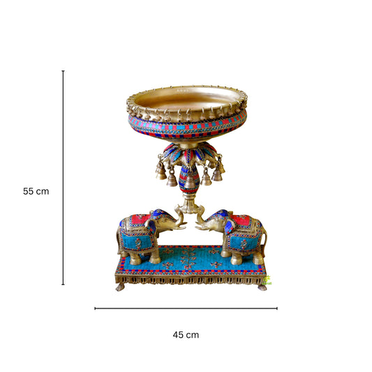 Urli decorative flower pot holding by two elephant for hotel, room, house and office decor by Aakrati
