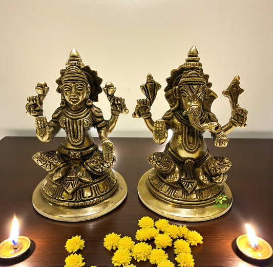 Lakshmi Ganesha brass metal decorative pair for pooja ghar/home decor/gift