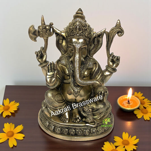 Brass metal Lord Ganesha decorative hand carved pooja ghar/office statue