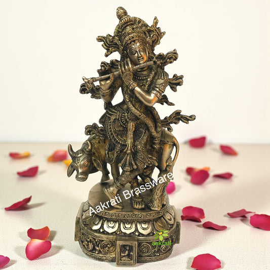 Lord Krishna with Cow pooja ghar/office brass made Statue by aakrati