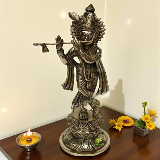 Brass made Lord Krishna Hand carved Statue by Aakrati