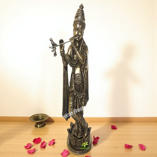 Lord Krishna brass metal hand carved statue by Aakrati
