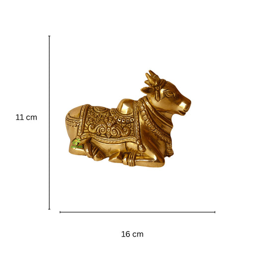 Brass made Nandi Sitting Statue - Unique Religious metal craft and gift