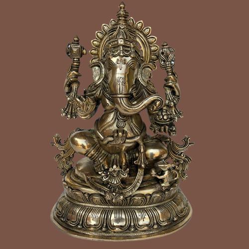 Sitting Lord Ganesha brass made hand carved statue