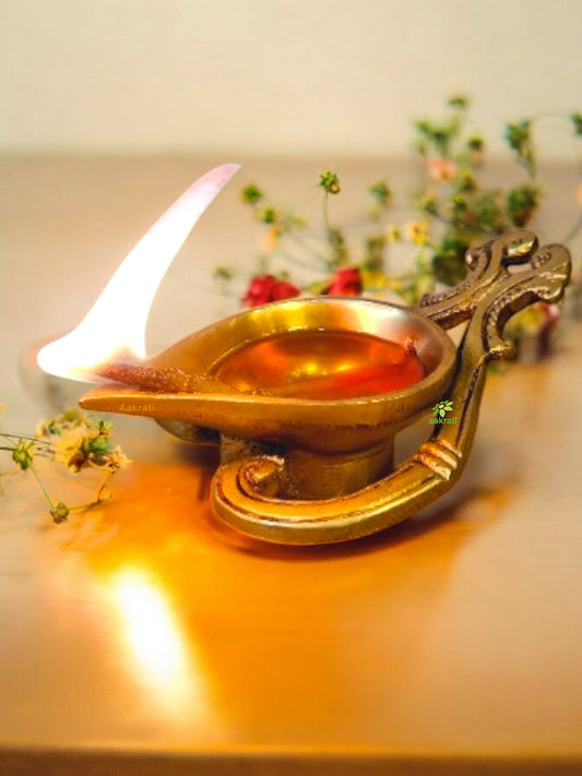 Aakrati Wick Brass Table Diya Peacock Oil Lotus Puja Home Decor Gift