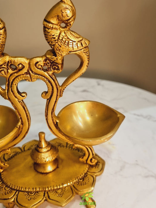 Diya Brass Lamp Traditional Puja Lotus feet Pooja Set Oil Deepak - Brass Peacock Diya Jyoti Deepak Oil Lamp Wick for Pooja, Home Temple, Showpiece, Home Decor,