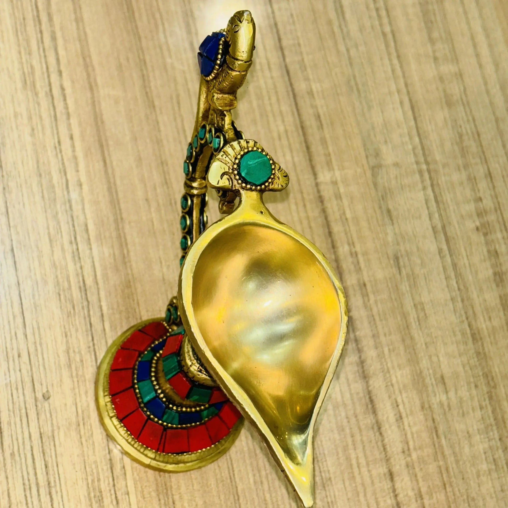 Aakrati Table Diya or Deepak with Handle Made of Brass for Temple and Decor - Religious Metal Handmade Craft Gift -  Worship Jyoti Ashopi