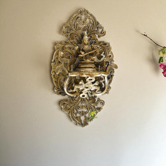Goddess Saraswati Wall Plate Oil Deepak Or Diya with Unique Carving for Decor and Gifting Home decoration And wall decor