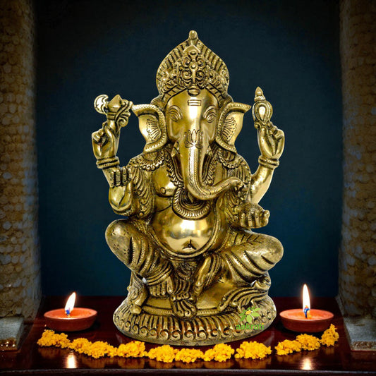 Lord Ganesha brass made hand carved statue by aakrati