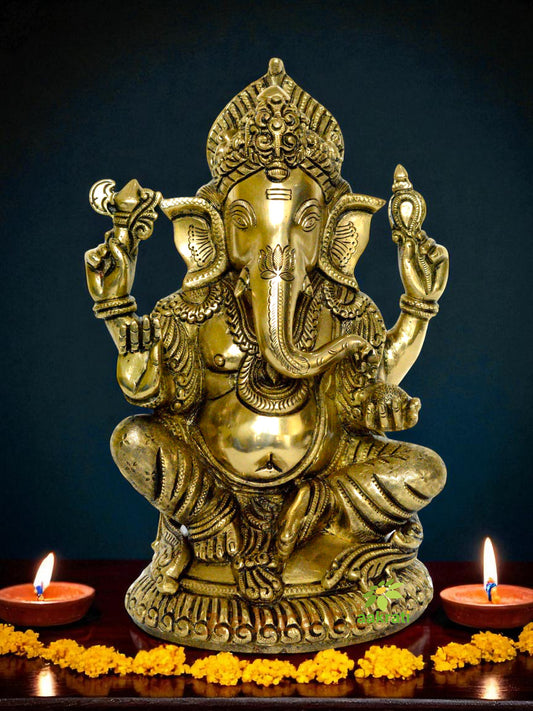 Lord Ganesha brass made hand carved statue by aakrati