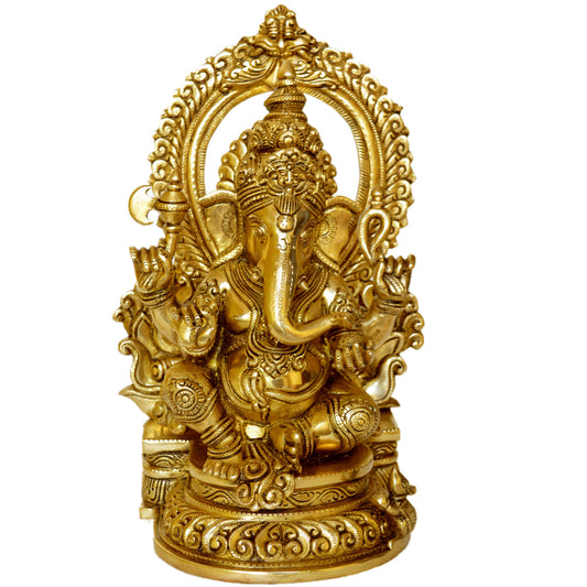Brass Made Lord Ganesha Hand Carved Statue by Aakrati