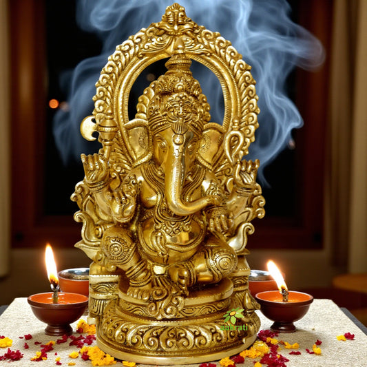 Brass Made Lord Ganesha Hand Carved Statue by Aakrati