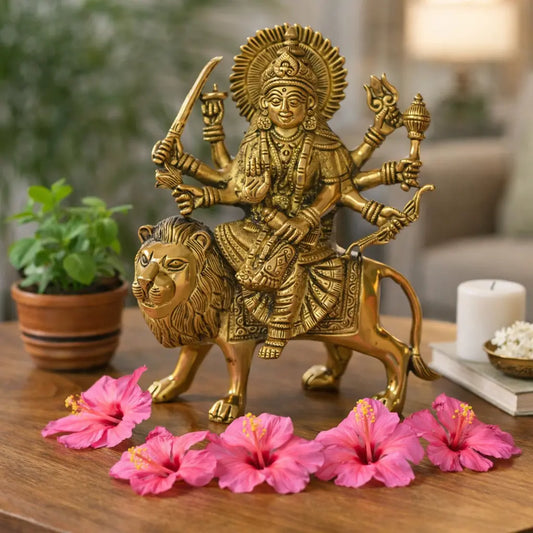 Brass made goddess Durga ji hand carved statue by Aakrati