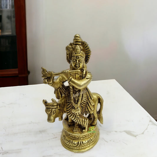 Lord Krishna Brass Made hand carved Pooja ghar/Office decor Statue