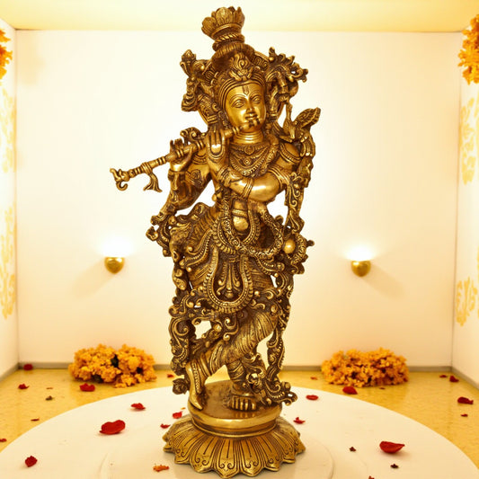 Krishna brass metal hand carved statue by Aakrati