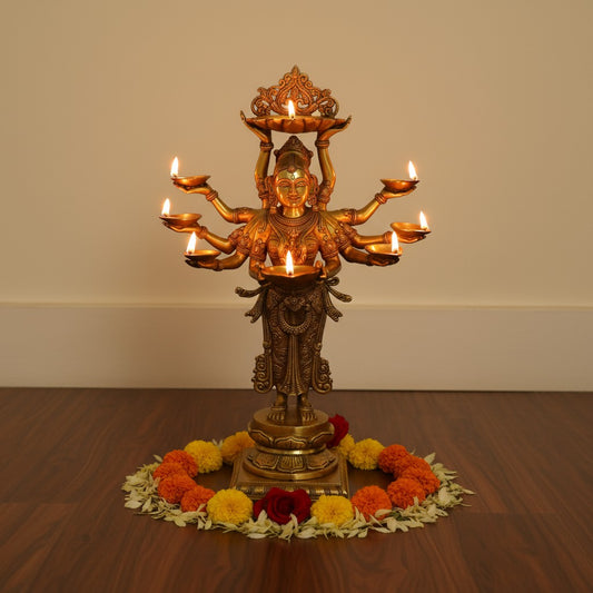 Deep laxmi brass metal hand carved pooja ghar event decor statue