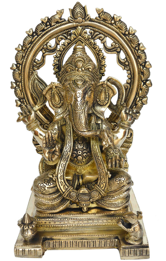 Brass made Lord Ganesha Pooja Ghar decoration/office decoration hand carved statue