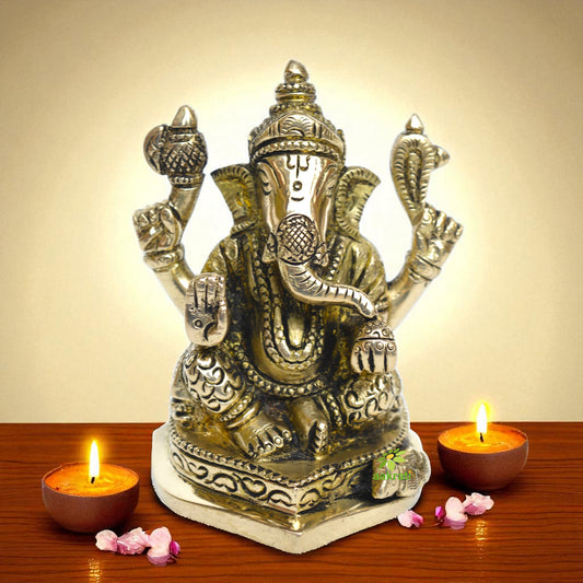 Sitting Lord Ganesha hand made brass metal decorative statue