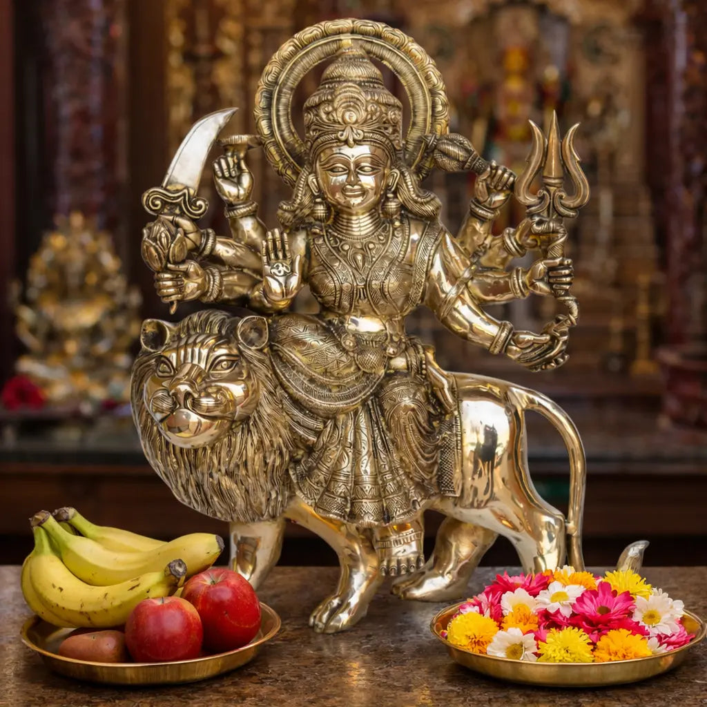Goddess Durga brass made statue for temple/office decor Aakrati