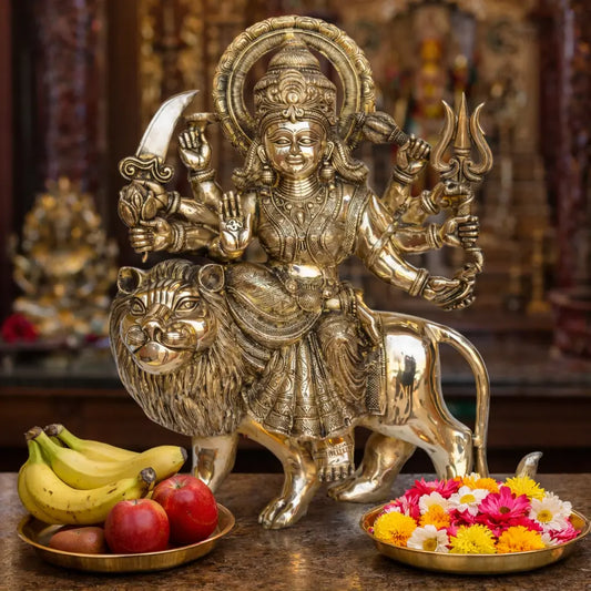 Goddess Durga brass made statue for temple/office decor