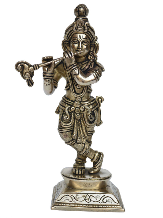Lord Krishna playing flute brass made decorative statue