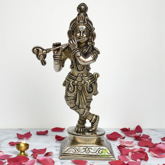 Lord Krishna playing flute brass made decorative statue