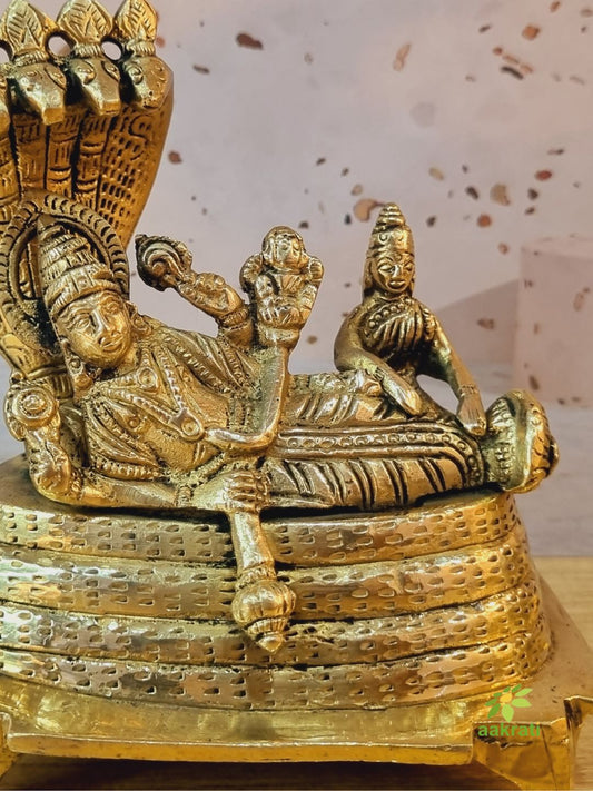 Vishnu Laxmi Sitting On Sheshnag - Lord Narayan rest in Vainkunt Dham metal idol 4.5 inch