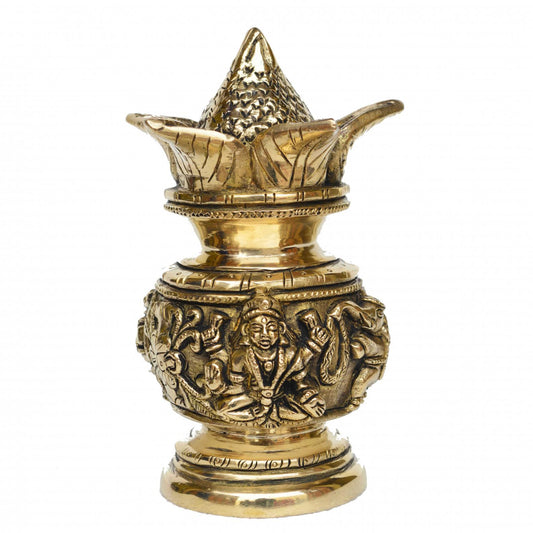 Ganesha Laxmi figure on one Kalash made of brass metal for pooja ghar/Temple (One Pcs)