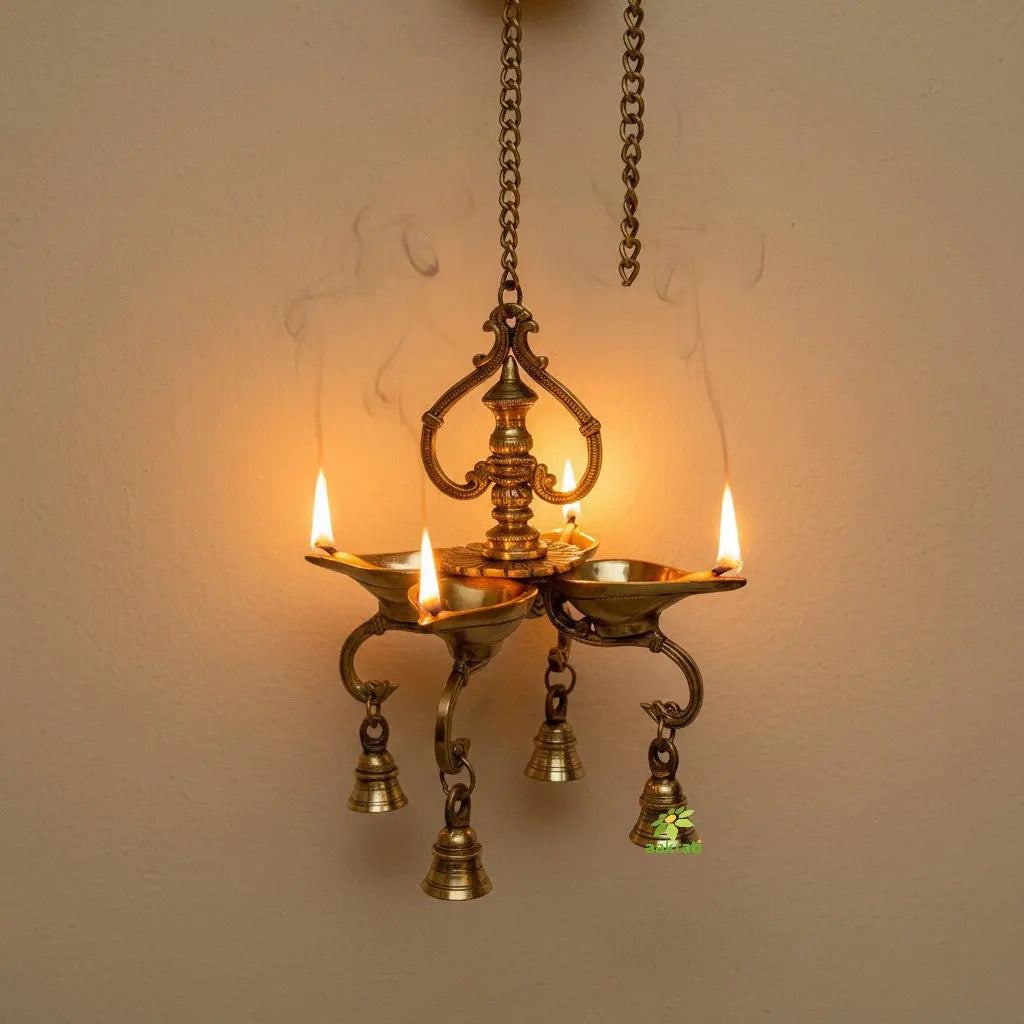 Hanging brass oil lamp - Metal decorative Religious Hanging diya Aakrati