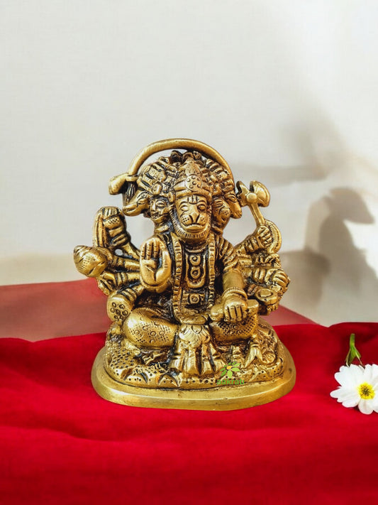 Aakrati Gloss Antqiue Small Sitting five face Hanuman Figurine For Office or Home and worship