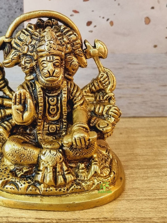 Aakrati Gloss Antqiue Small Sitting five face Hanuman Figurine For Office or Home and worship