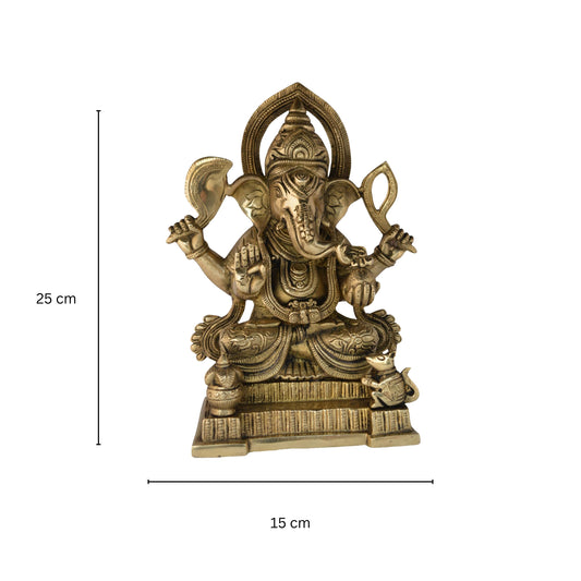 Ganesh Hindu Religious Temple Worship Brass Statue in Antique Look - Best Gift and Home Decor showpiece