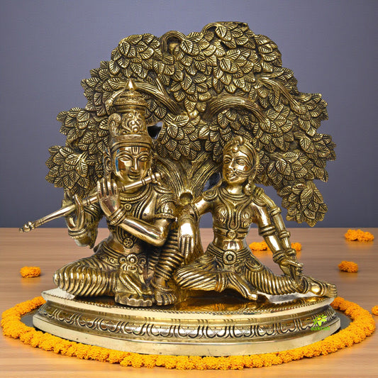 Sitting Radha Krishna Statue under tree Couple Statue God of Lovers Gift Mandir Temple Handmade Moorti