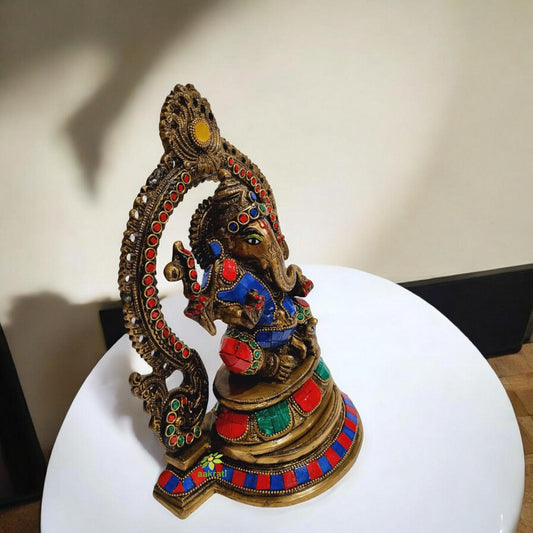 Brass Ganesh Idol decorative murti with stone work