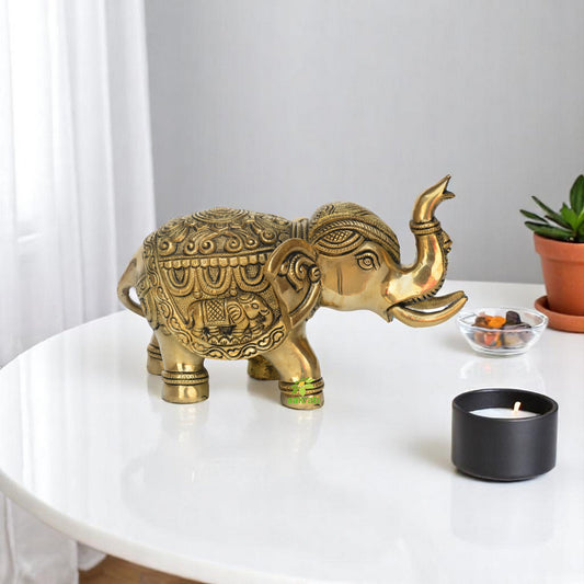 Statue of Elephant in brass metal with antique finish
