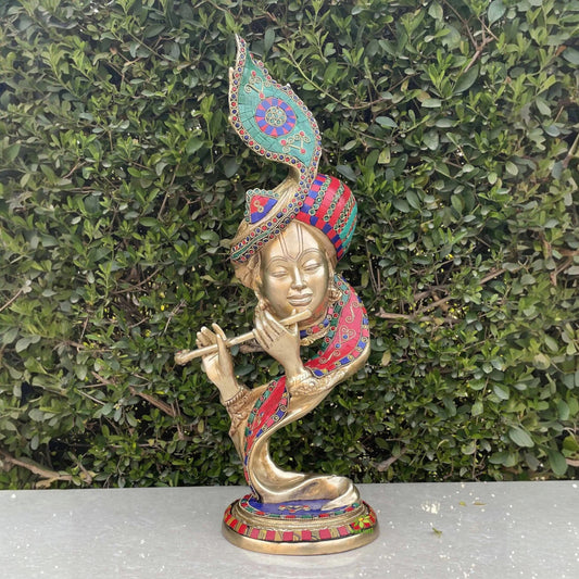 Brass Krishna Statue, Gorgeous Krishna,Flute Playing Idol, Banke Bihari ji, Hare Krishna Figurines for Home,Temple, Corner office, Gift